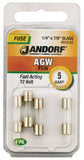 Jandorf 60648 Fast Acting Fuse, 5 A, 32 V, 10 kA Interrupt, Glass Body