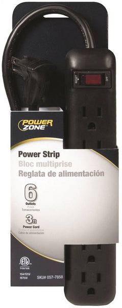 PowerZone OR922009 Outlet Strip, Right Angle Plug, 6 -Socket, 15 A, 125 V