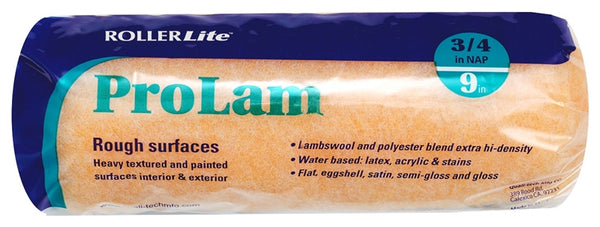 RollerLite ProLam 9KL075 Roller Cover, 3/4 in Thick Nap, 9 in L, Acrylic/Polyester/Wool Cover