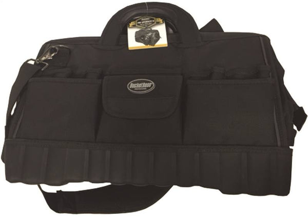 Bucket Boss 64018 Tool Bag, 18 in W, 11 in D, 12 in H, 17-Pocket, Poly Fabric, Black
