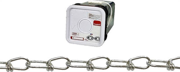 Campbell 075-2426N Double Loop Chain, #2/0, 275 ft L, 255 lb Working Load, Low Carbon Steel, Zinc