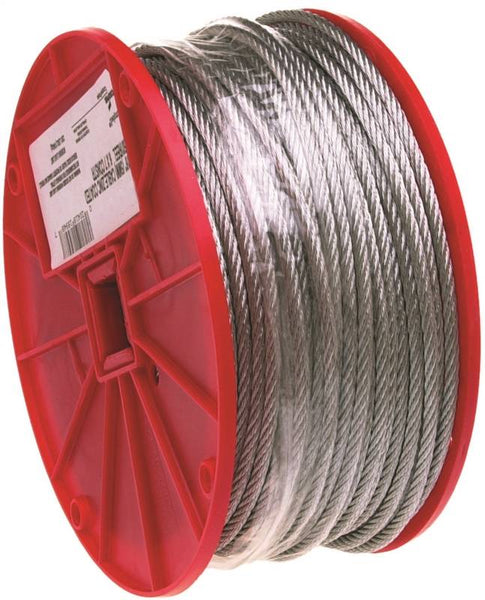 Campbell 7000327 Aircraft Cable, 3/32 in Dia, 500 ft L, 184 lb Working Load, Galvanized