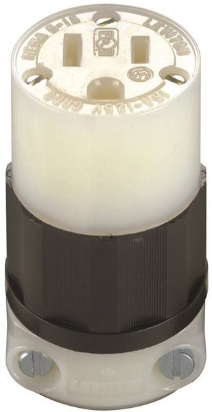 Leviton 026-05269-0PB Electrical Connector, 2 -Pole, 15 A, 125 V, NEMA: NEMA 5-15R, Black/White