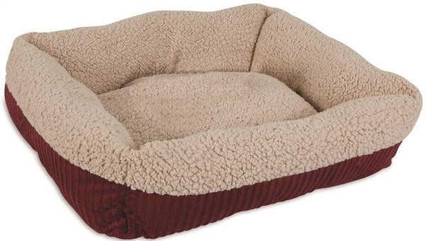 Aspenpet 80135 Pet Lounger, 19-1/2 in L, 19-1/2 in W, Oval, Lambs Wool/Corduroy Cover, Cream/Red