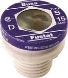 Bussmann BP/S-15 Plug Fuse, 15 A, 125 V, 10 kA Interrupt, Low Voltage, Time Delay Fuse