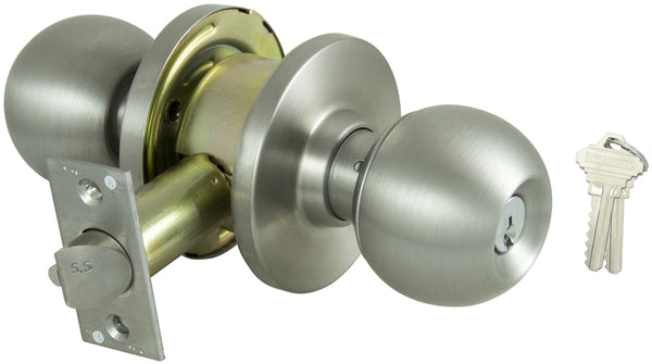 ProSource Knob Set, 2 Grade, Ball Knob Handle, Keyed Different Key, Stainless Steel, Stainless Steel