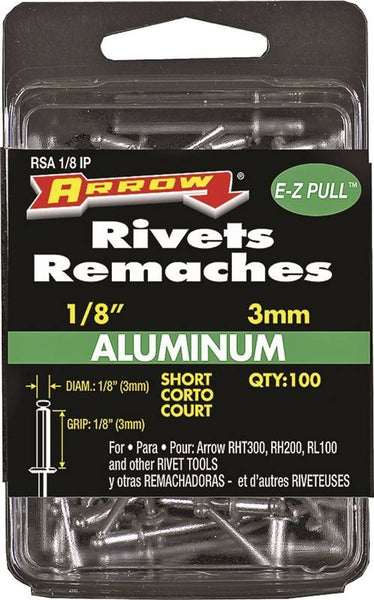 Arrow RSA1/8IP Pop Rivet, Short, 1/8 in L, Aluminum