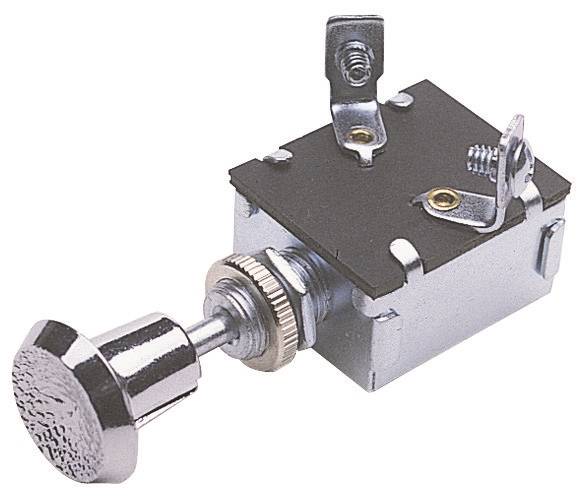 CALTERM 42200 Push/Pull Switch, 15 A, 12 VDC, Screw Terminal, Nickel Housing Material, Chrome