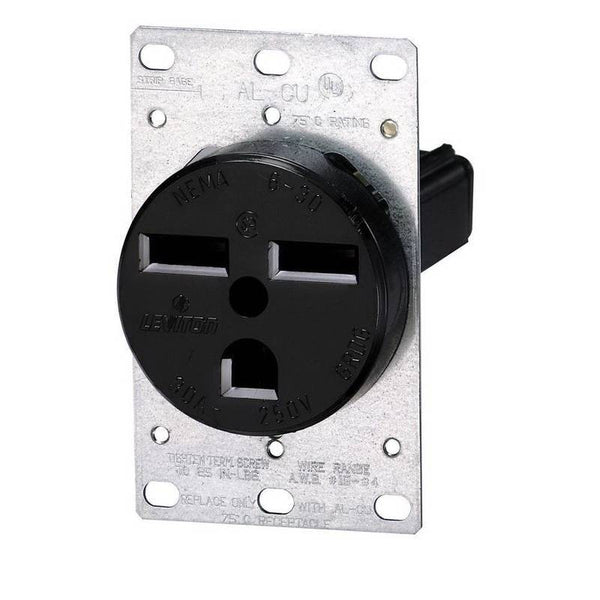 Leviton R10-5372-S00 Electrical Receptacle, 2 -Pole, 250 V, 30 A, NEMA: NEMA 6-30R, Black