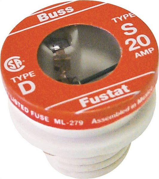 Bussmann S-20 Plug Fuse, 20 A, 125 V, 10 kA Interrupt, Low Voltage, Time Delay Fuse