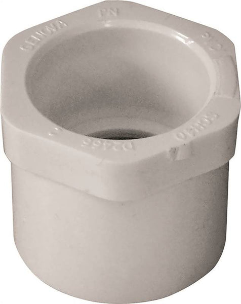 LASCO 437131 Reducer Bushing, 1 x 3/4 in, Spigot x Slip, PVC, White, SCH 40 Schedule, 270 psi Pressure