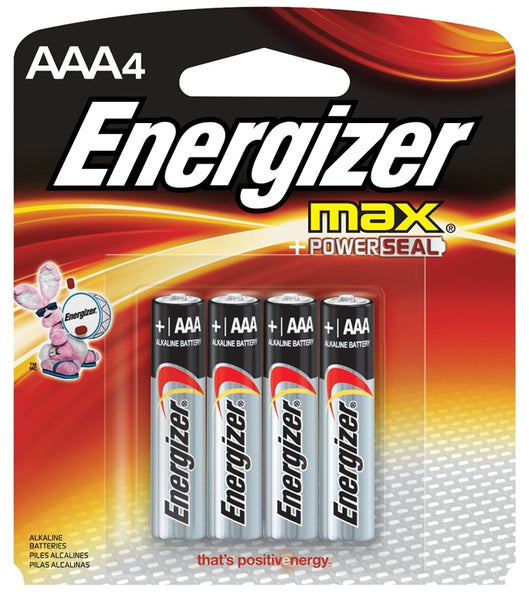 Energizer E92BP-4 Battery, 1.5 V Battery, 1250 mAh, AAA Battery, Alkaline, Manganese Dioxide, Zinc