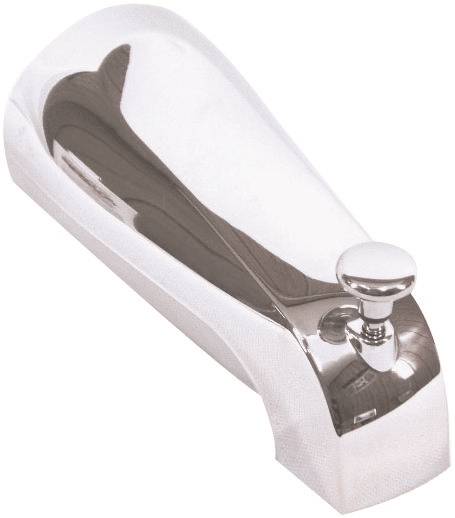 US Hardware P-037B Bathtub Spout with Diverter, 1/2 in Connection, MNPT, Metal, Chrome Plated