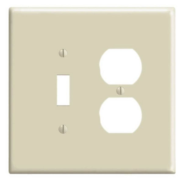 Leviton 86105 Combination Wallplate, 5-1/4 in L, 3-1/2 in W, Oversized, 2 -Gang, Plastic, Ivory, Device Mounting