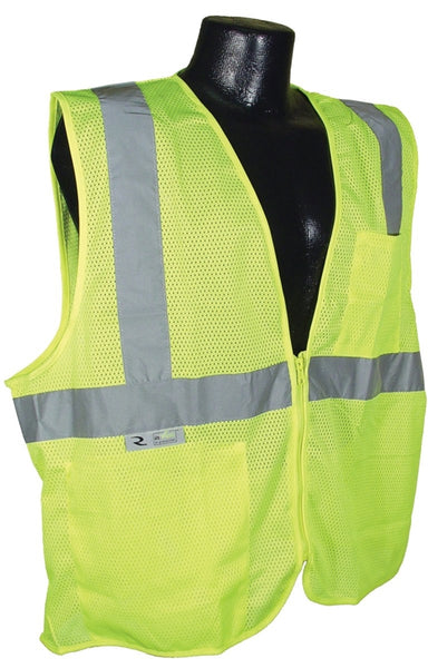 RADWEAR SV2ZGM-L Economical Safety Vest, L, Unisex, Fits to Chest Size: 26 in, Polyester, Green/Silver, Zipper Closure