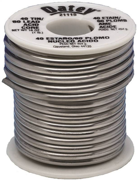Oatey 21115 Acid Core Wire Solder, 1 lb, Solid, Silver, 360 to 460 deg F Melting Point