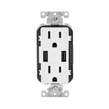 Leviton R02-T5632-0BW Combination USB Receptacle, 2 -Pole, 3.1 A USB, 15 A Receptacle, 125 VAC Receptacle, 5 VDC USB