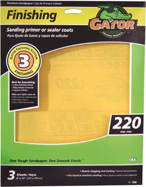 Gator 7266 Sanding Sheet, 11 in L, 9 in W, 220 Grit, Extra Fine, Aluminum Oxide Abrasive