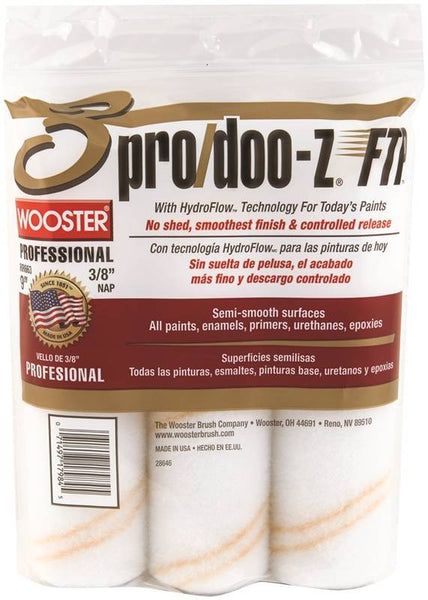 WOOSTER RR663-9 Paint Roller Cover, 3/8 in Thick Nap, 9 in L, Woven Fabric Cover, White