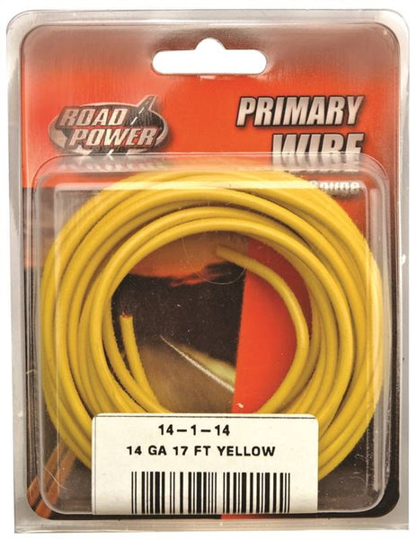 Road Power 55670833/14-1-14 Electrical Wire, 14 AWG Wire, 25/60 V, Copper Conductor, Yellow Sheath, 17 ft L
