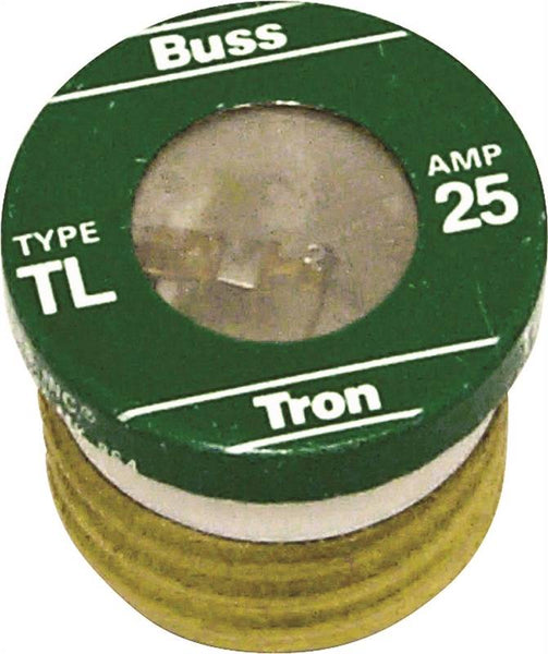 Bussmann TL-25 Plug Fuse, 25 A, 125 V, 10 kA Interrupt, Plastic Body, Low Voltage, Time Delay Fuse