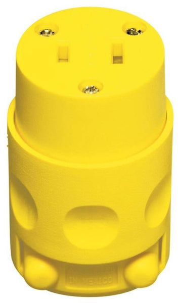 Leviton 000-115CV-000 Cord Connector, 2 -Pole, 15 A, 125 V, NEMA: NEMA 1-15, Yellow