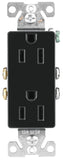 Eaton Wiring Devices 1107-9BK-BOX Duplex Receptacle, 2 -Pole, 15 A, 125 V, Back, Side Wiring, NEMA: 5-15R, Black