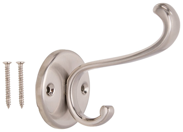 ProSource H-031-SN Coat and Hat Hook, 33 lb, 2-Hook, 1 in Opening, Zinc, Satin Nickel