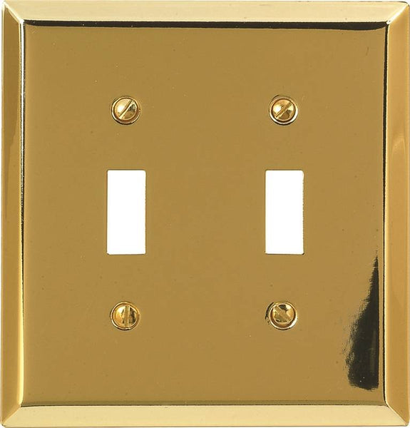 Amerelle 163TTBR Wallplate, 4-15/16 in L, 4-9/16 in W, 2 -Gang, Steel, Polished Brass