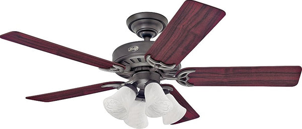 Hunter 53067/25587 Ceiling Fan, 5-Blade, Cherry/Walnut Blade, 52 in Sweep, 3-Speed, With Lights: Yes