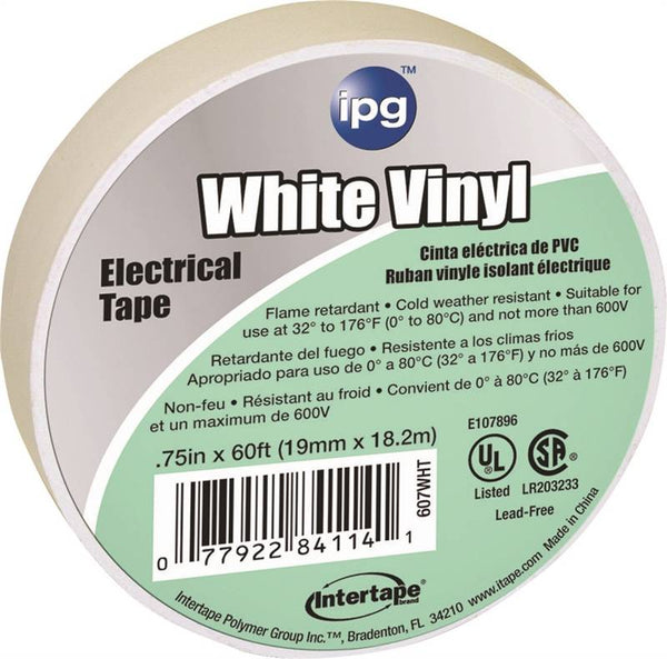 IPG 85828 Electrical Tape, 60 ft L, 3/4 in W, PVC Backing, White