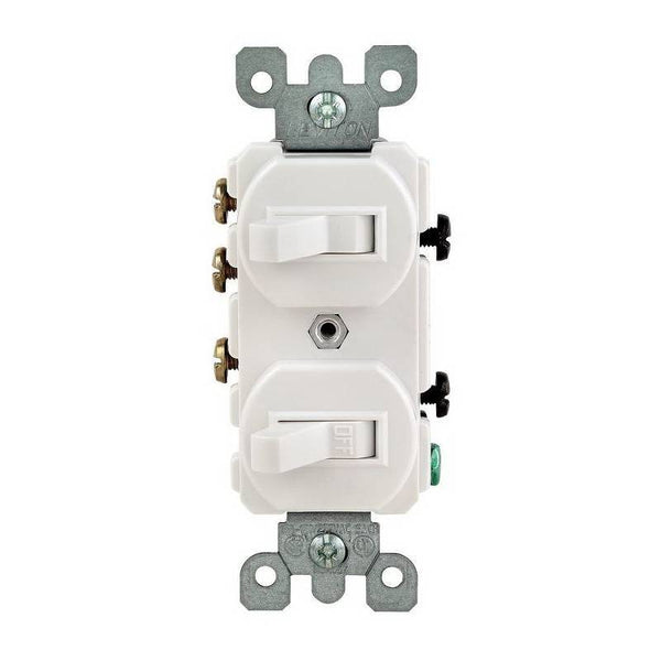 Leviton Traditional R62-05241-0WS Duplex Toggle Switch, 15 A, 120/277 V, Lead Wire Terminal, White