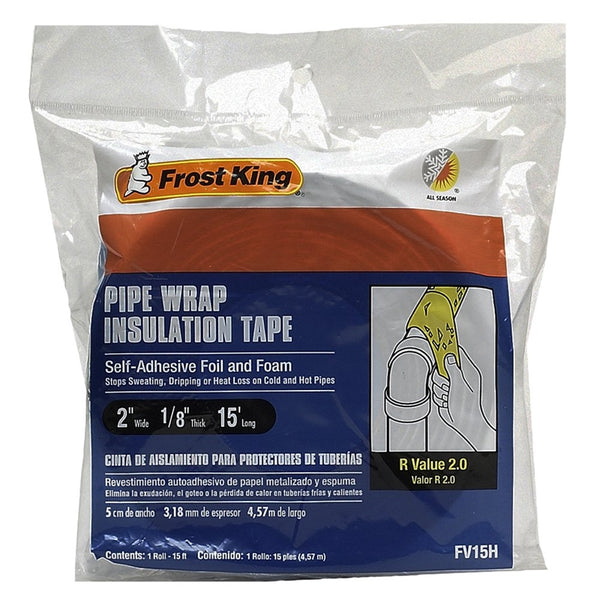 Frost King FV15H Pipe Wrap Kit, 15 ft L, 2 in W, 1/8 in Thick, 2 R-Value, Silver