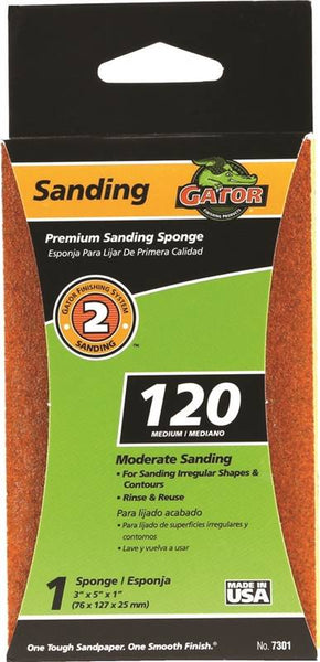 Gator 7301 Sanding Sponge, 5 in L, 3 in W, 120 Grit, Aluminum Oxide Abrasive