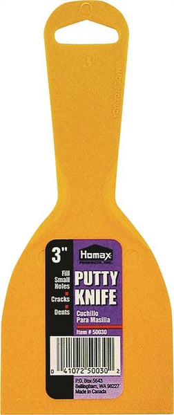 Homax 40-00030 Putty Knife, 3 in W Blade, Polystyrene Blade, Polystyrene Handle