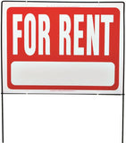 HY-KO RSF-603 Real Estate Sign, Rectangular, FOR RENT, White Legend, Red Background, Plastic