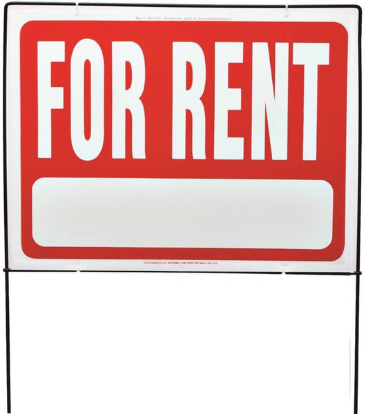 HY-KO RSF-603 Real Estate Sign, Rectangular, FOR RENT, White Legend, Red Background, Plastic