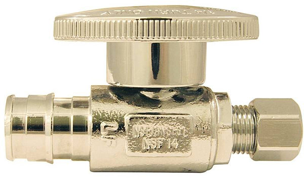 Apollo Valves EPXVS1214C Straight Stop Valve, 1/2 x 1/4 in Connection, PEX x Compression, 200 psi Pressure, Brass Body