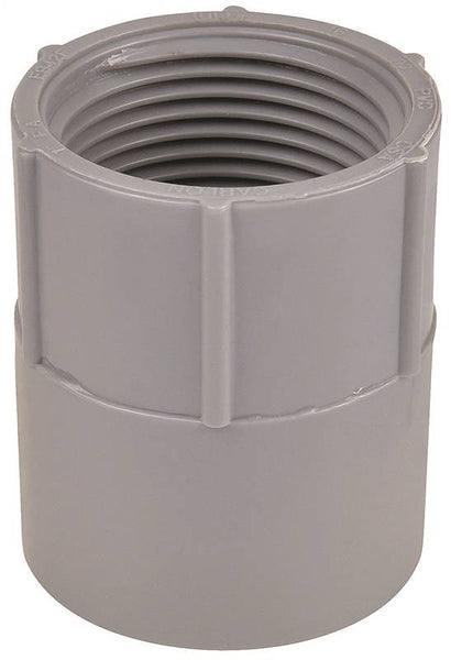 Carlon E942HR Conduit Adapter, 1-1/2 in FPT x Socket, 2-5/32 in Dia, 2-7/32 in L, PVC, Gray