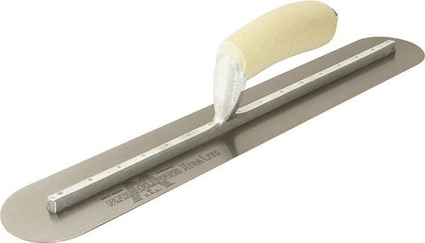 Marshalltown MXS20FR Finishing Trowel, 20 in L Blade, 4 in W Blade, Spring Steel Blade, Round End, Curved Handle