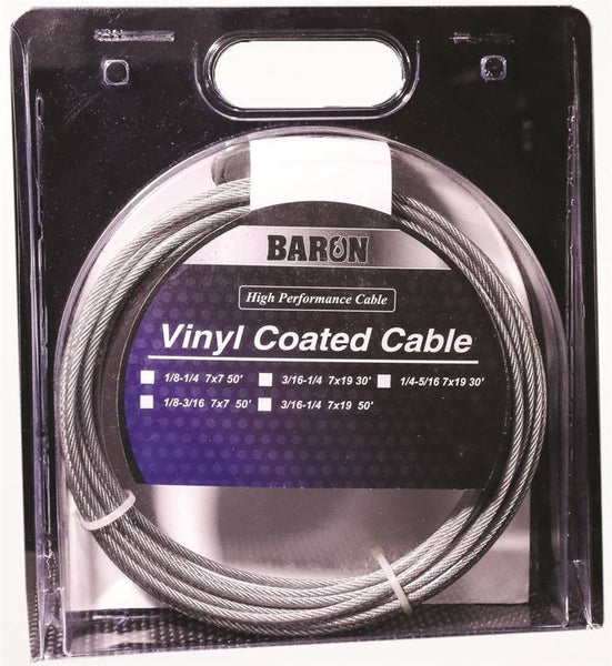 BARON 54205/50245 Aircraft Cable, 1/4 to 5/16 in Dia, 30 ft L, 1220 lb Working Load, Galvanized Steel