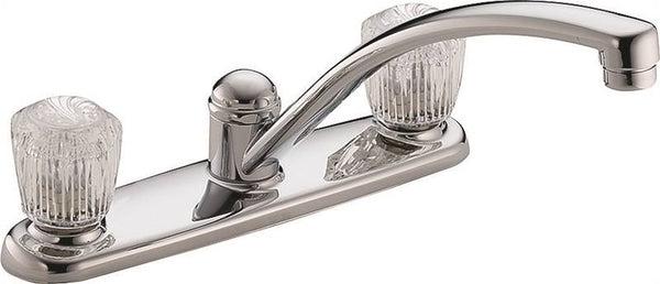 DELTA Classic Series 2102LF Kitchen Faucet, 1.8 gpm, Brass, Chrome Plated, Deck Mounting, Knob Handle, Swivel Spout