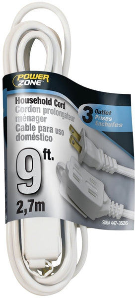 PowerZone Extension Cord, 16 AWG Cable, 9 ft L, 13 A, 125 V, White