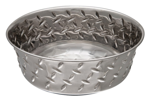 Loving Pets 7255 Pet Feeding Dish, M, 1 qt Volume, Rubber Base/Stainless Steel Body, Silver