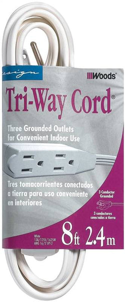 CCI 0609 Extension Cord, 16 AWG Cable, 8 ft L, 13 A, 125 V, White