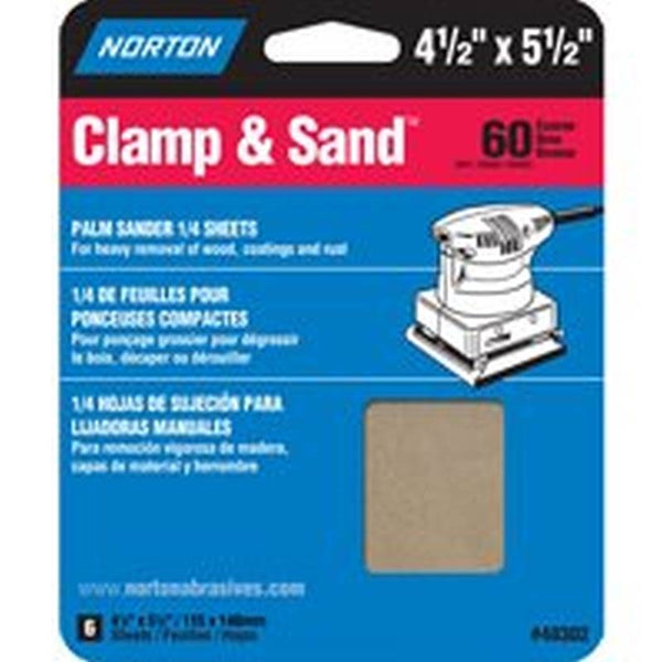 NORTON 48302 Multi-Stand Sheet, 4-1/2 in W, 5-1/2 in L, 60 Grit, Coarse, Aluminum Oxide Abrasive, Paper Backing