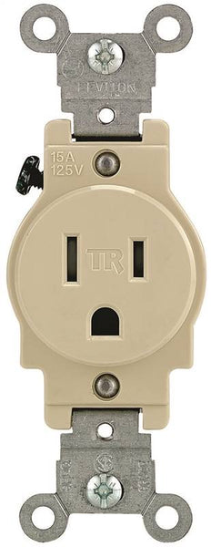 Leviton 132-T5015-00I Single Receptacle, 2 -Pole, 125 V, 15 A, Back and Side Wiring, NEMA: NEMA 5-15R, Ivory