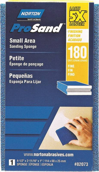 NORTON ProSand 82073 Sanding Sponge, 4-1/2 in L, 2-11/16 in W, 180 Grit, Very Fine, Aluminum Oxide Abrasive