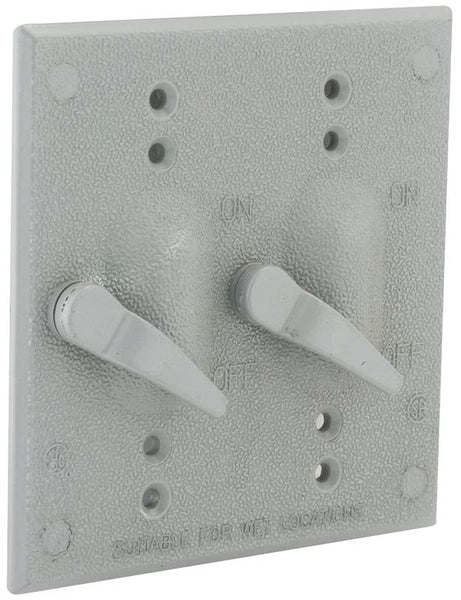 HUBBELL 5124-0 Two-Toggle Cover, 4-17/32 in L, 4-17/32 in W, Aluminum, Gray, Powder-Coated
