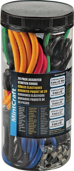 ProSource Stretch Cord Set, Polypropylene, Black/Blue/Red/Green/Yellow, Hook End